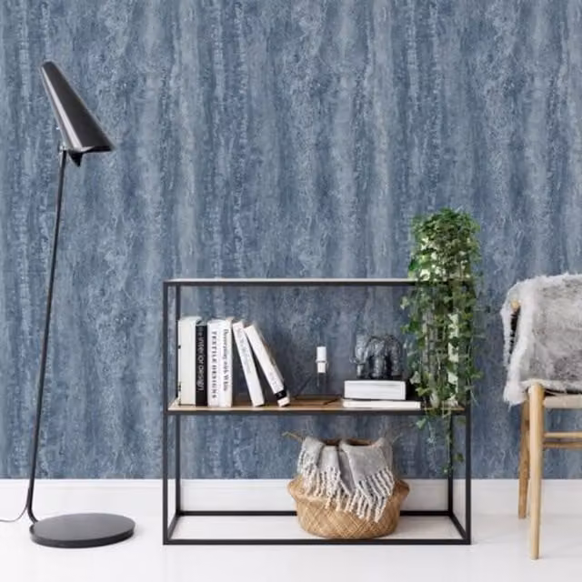 Muriva Eterna Marble Blue Wallpaper in Grey and Blue with Abstract Geometric Stone Effect