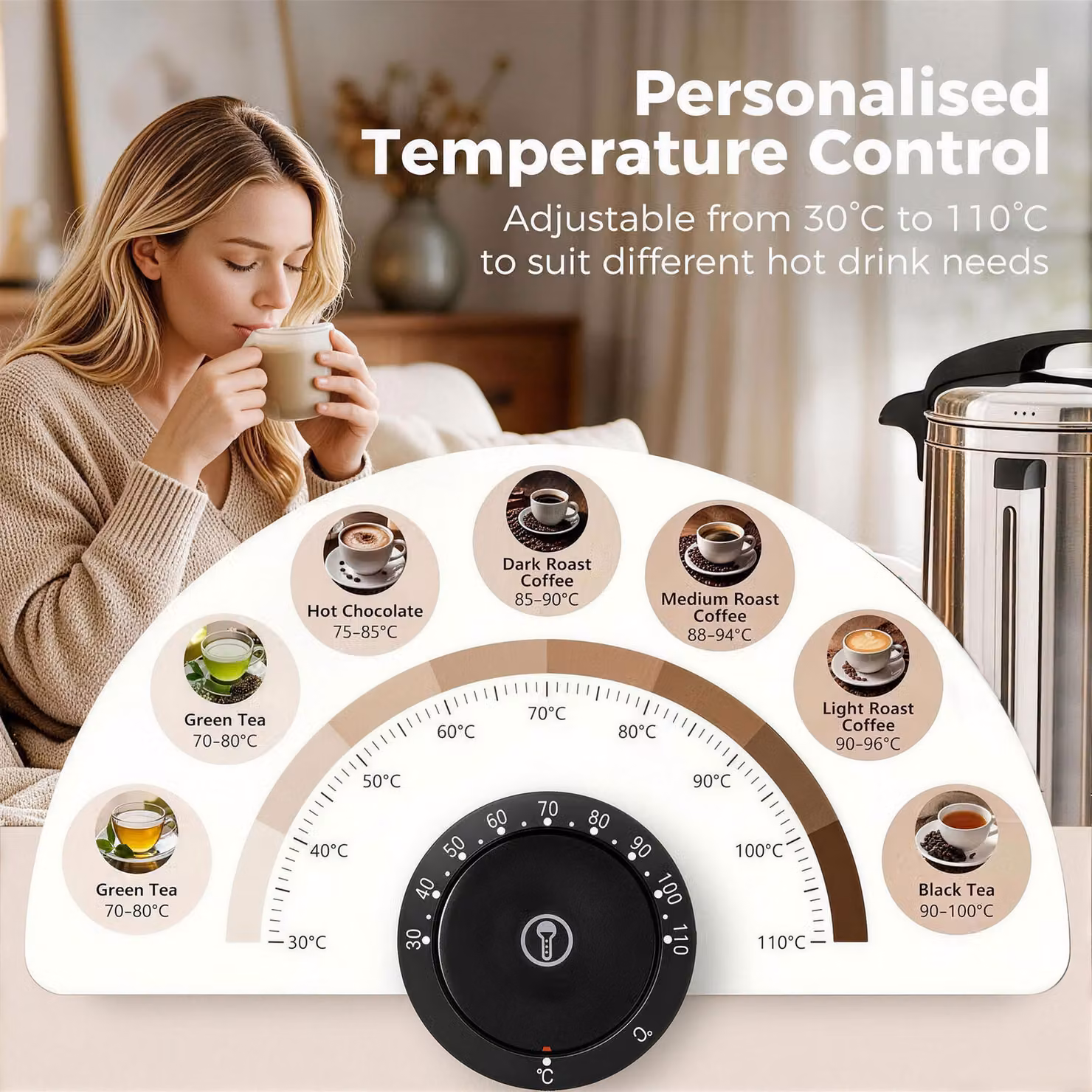HOMCOM 24L Catering Hot Water Urn, 2500W Stainless Steel Boiler Dispenser in Silver with Thermostat and Keep Warm Function – 4