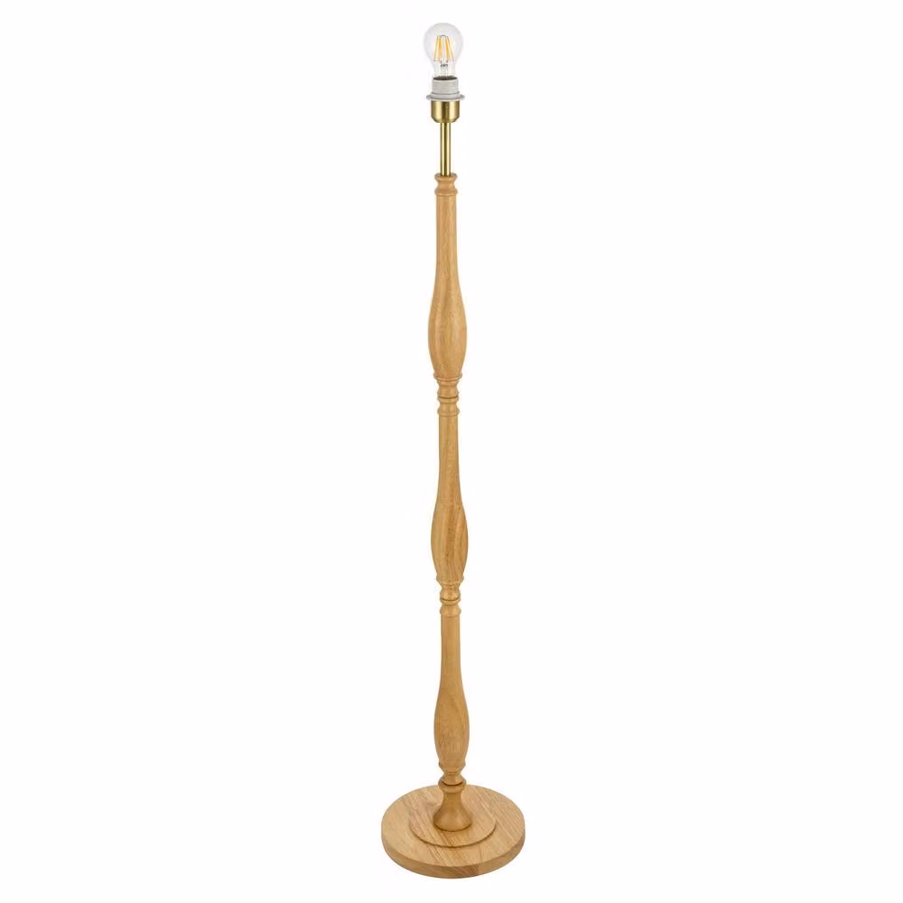 Happy Homewares Traditional Oak Wood Floor Lamp Base with Triple Segment Design in Light Oak – 1