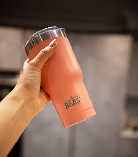 Greens Steel Beast Tumbler in Blossom Pink, 550 ml Reusable Vacuum Insulated Stainless Steel Travel Flask with 2 Straws and Cleaning Brush – 3