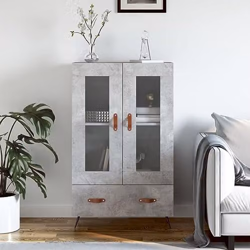vidaXL Modern Highboard in Grey with Glass Doors and Internal Shelves, W/D/H: 69.5 x 31 x 115 cm – 2
