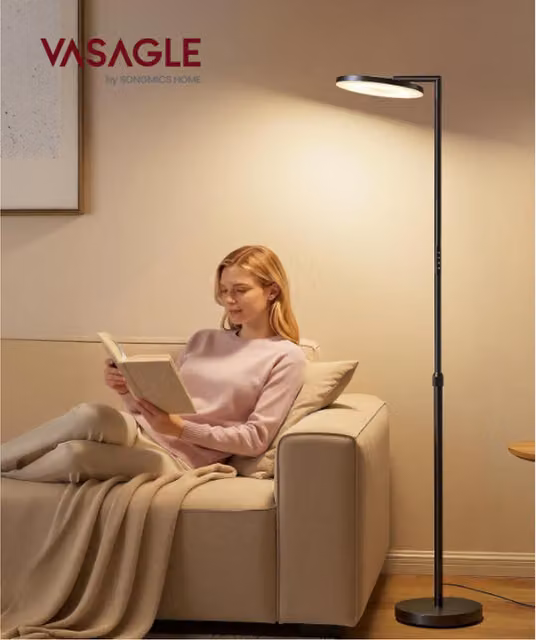 VASAGLE 36W adjustable LED floor lamp with remote control and timer in matte black