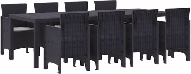 Berkfield Home 9 Piece Anthracite Poly Rattan Garden Dining Set with Black Cushions