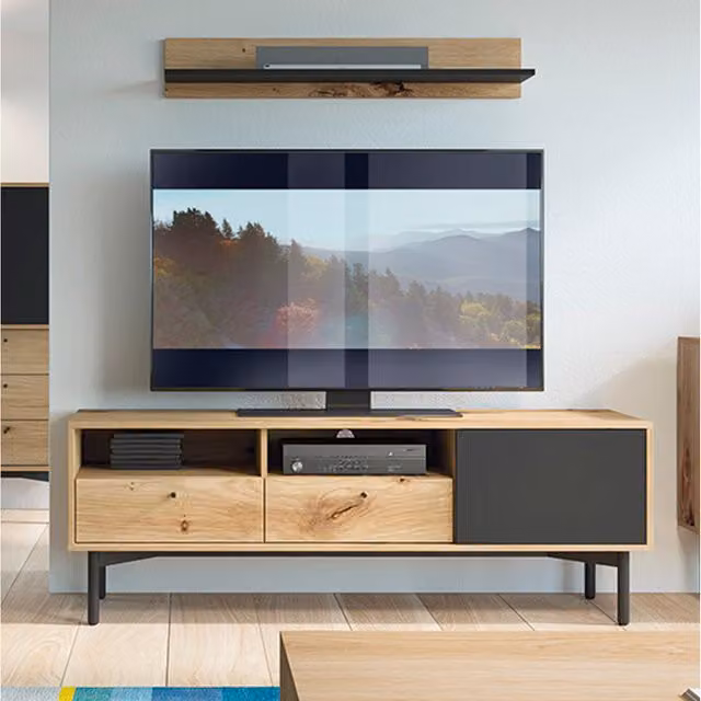 Abakus Direct Flow Scandinavian Style TV Stand in Black and Oak