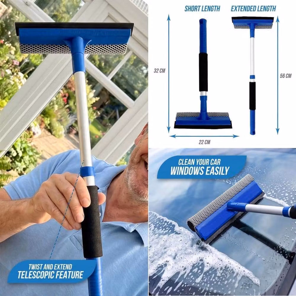 PAWNORA Window Squeegee Cleaner with Microfibre and Telescopic Handle, Blue – 2