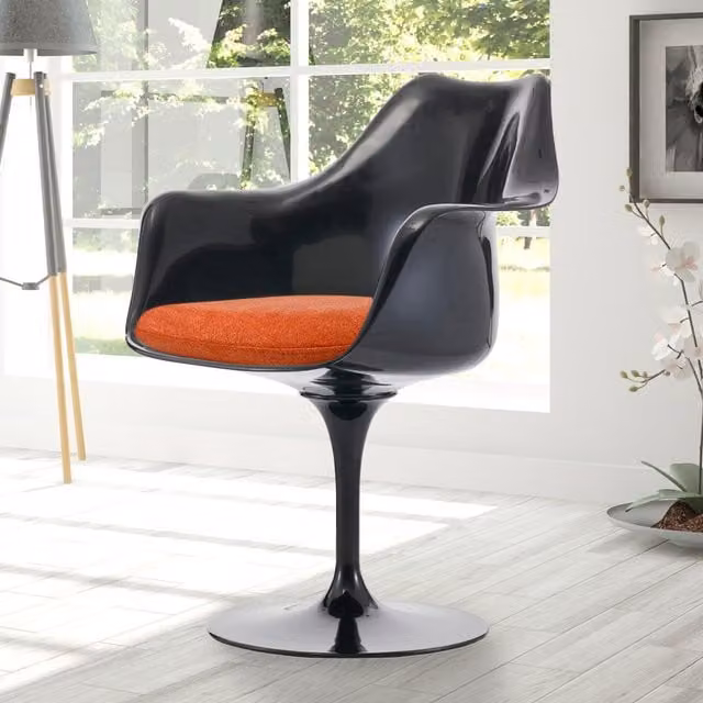 Fusion Living Modern Swivel Armchair with Armrests in Black and Orange Velvet Fabric
