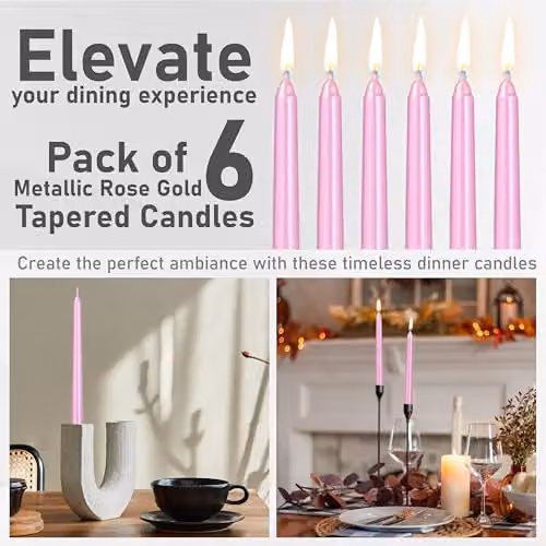 Deco Express Set of 6 Classic Taper Candles in Gold/Brass – 4