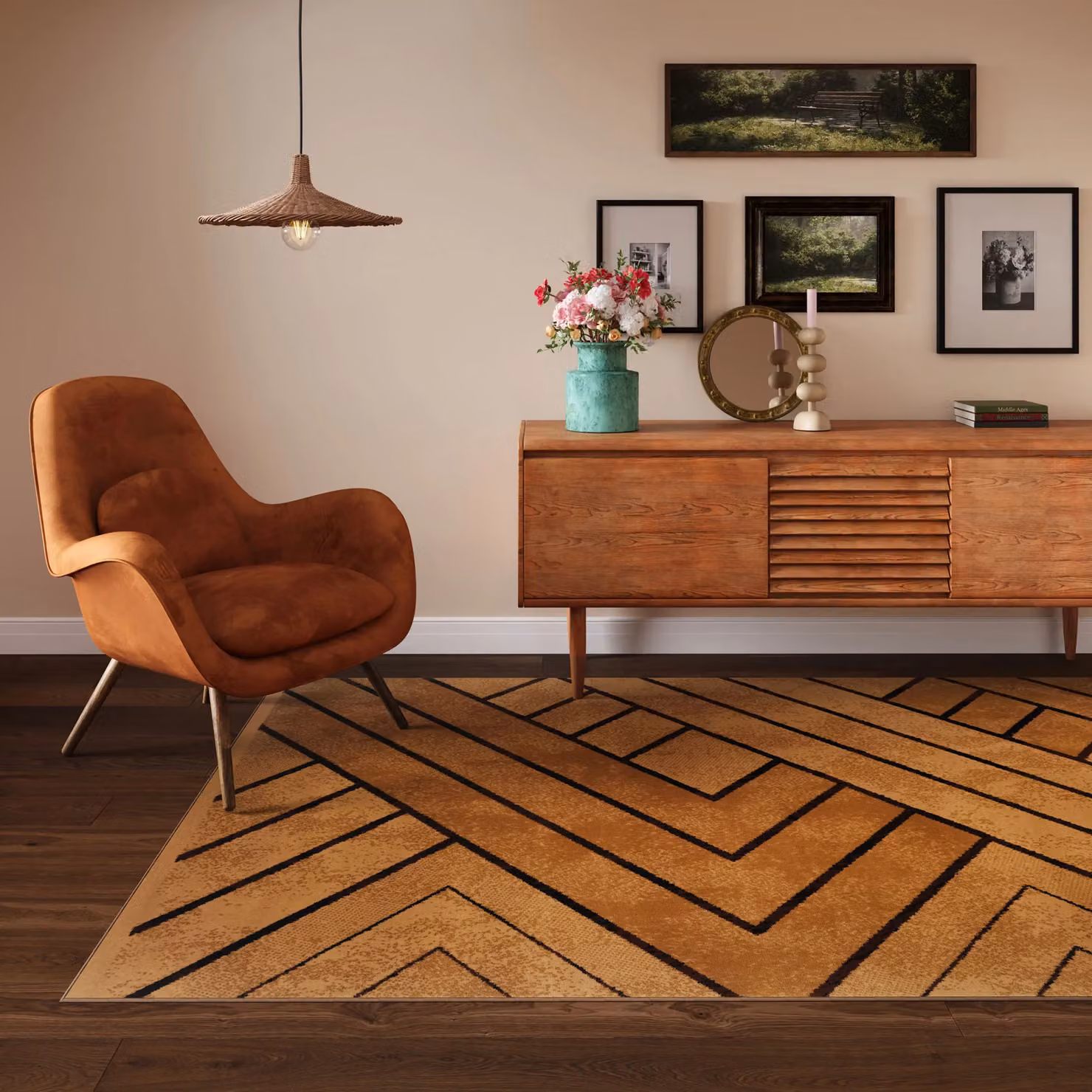Kukoon Beige Modern Geometric Rectangular Living Area Rug W: 120 cm, D: 170 cm – 2