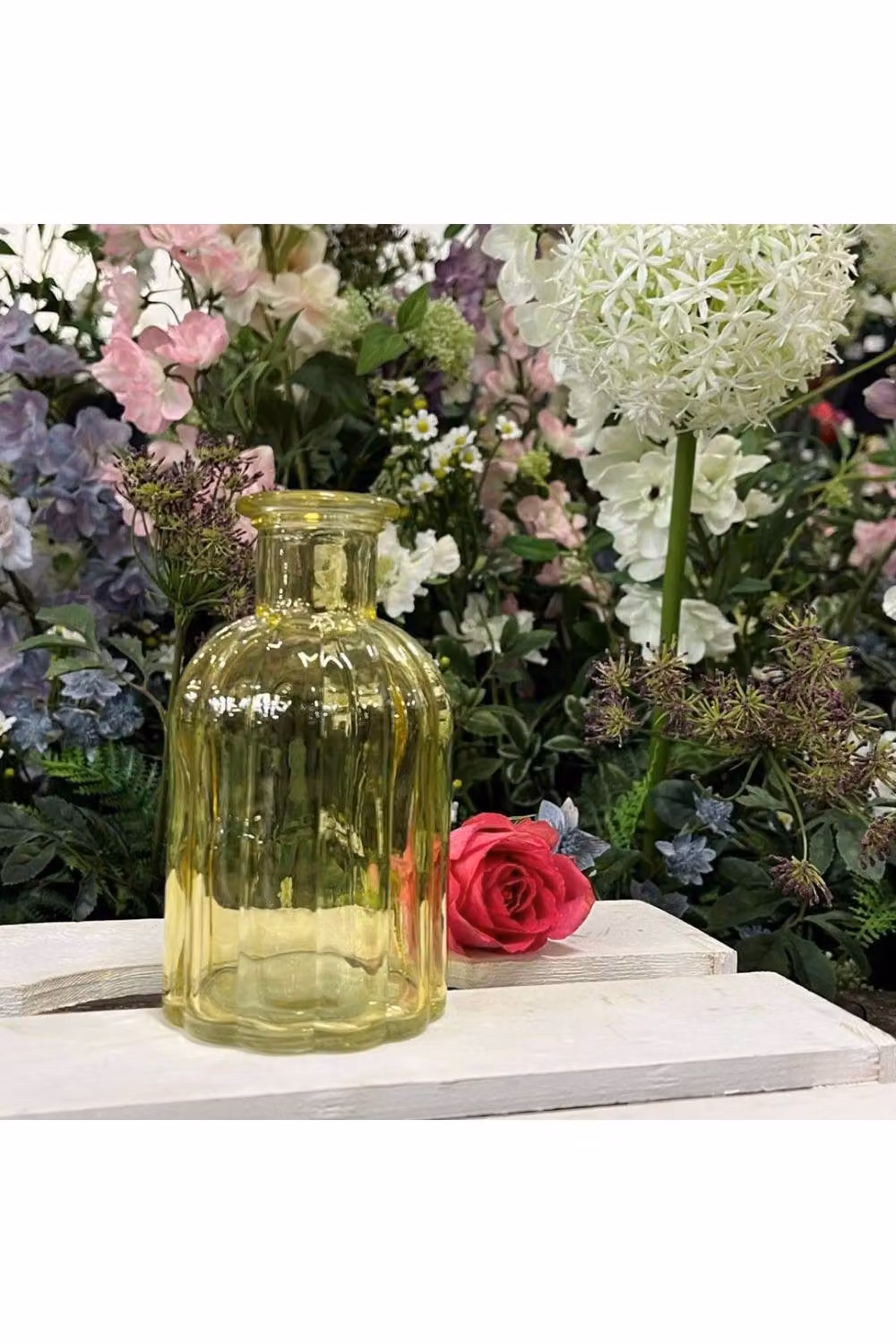KDMD Yellow Flora Glass Bottle Vase Set of 6, Height: 13.7 cm – 2