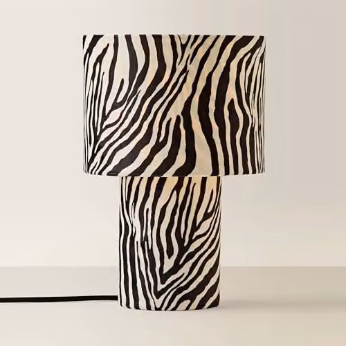 ValueLights Nessa Zebra Pattern Velvet Table Lamp in White and Multicolour with Bulb Included