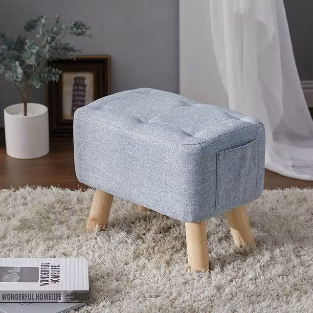 KORVIXA Grey Fabric Footstool Ottoman with Wood Frame, Width: 100 cm – 1