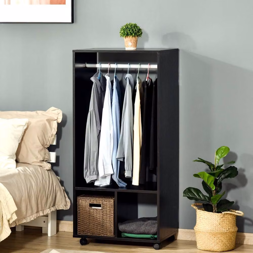 Wyld Haus Beladell Small Black Open Wardrobe with Hanging Rail and Lockable Wheels, W: 60 cm, D: 40 cm, H: 128 cm – 3