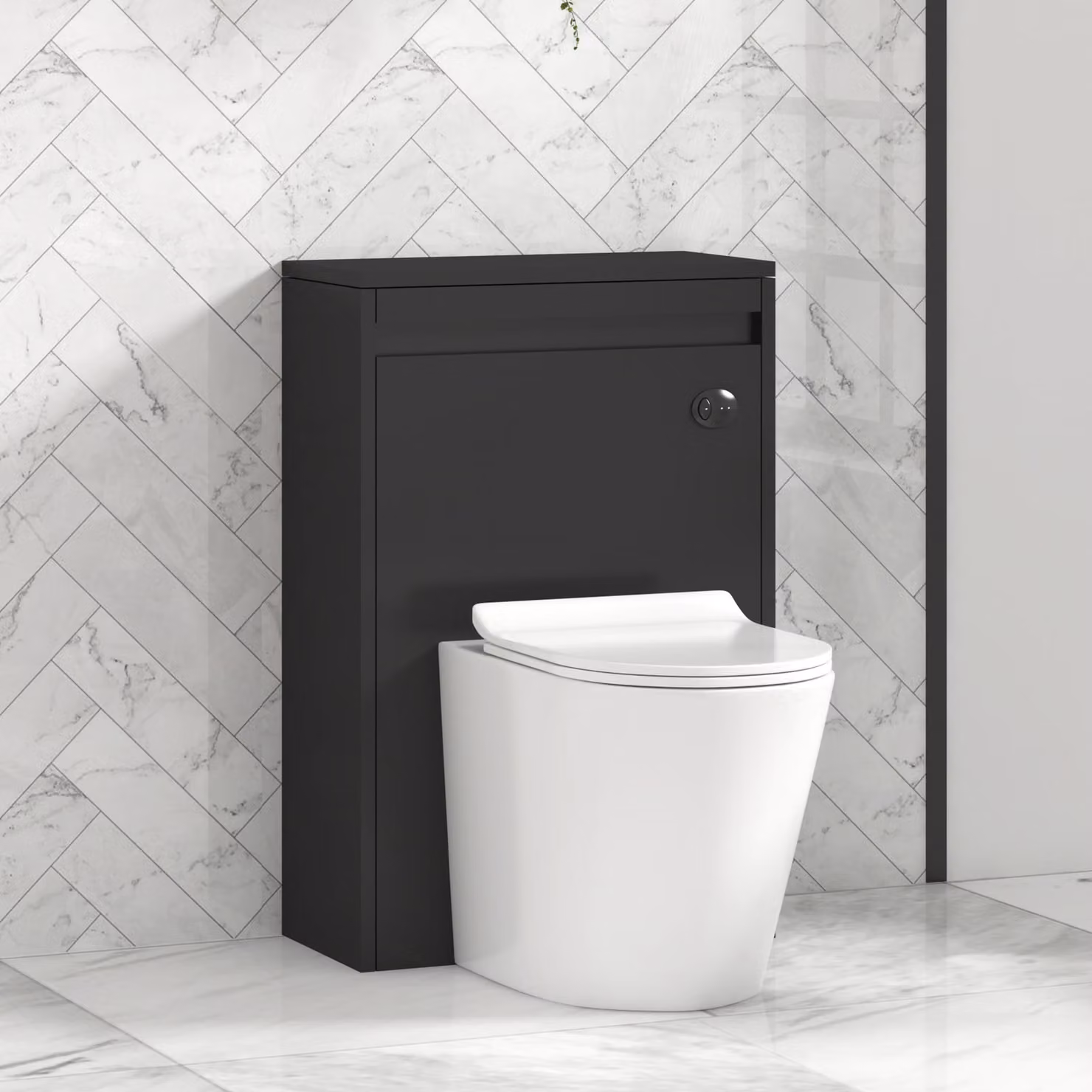 Royal Bathrooms Orion Matt Obsidian Black BTW WC Unit with Cesar Rimless Toilet Pan, Slim Seat and Cistern, Width: 54 cm
