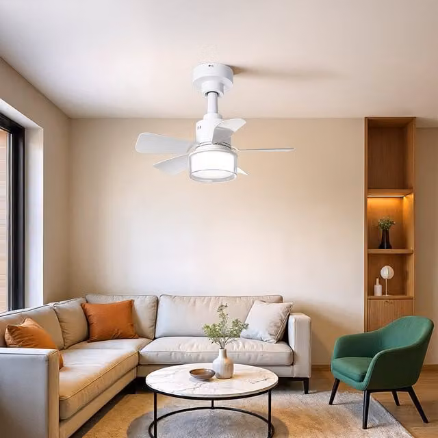 Livingandhome Modern Round Dimmable Ceiling Fan Light with Remote and App Control, White