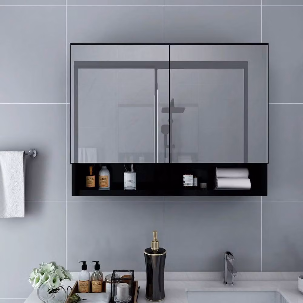 Berkfield Home Modern LED Bathroom Mirror Cabinet in Black and Silver, W/D/H: 80 x 15 x 60 cm – 2