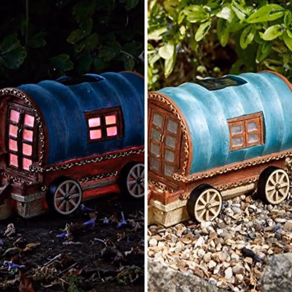 Marco Paul Solar LED Gypsy Rose Caravan Garden Ornament, Multicolour, H 53.4 cm x W 45.7 cm – 4