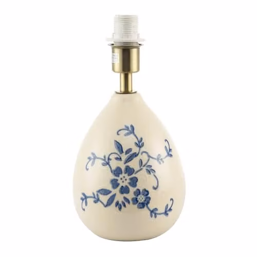 Happy Homewares Classic Hand Painted Blue Floral Ceramic Table Lamp Base with Antique Brass Holder, H 24 cm x W 13 cm x D 13 cm – 1