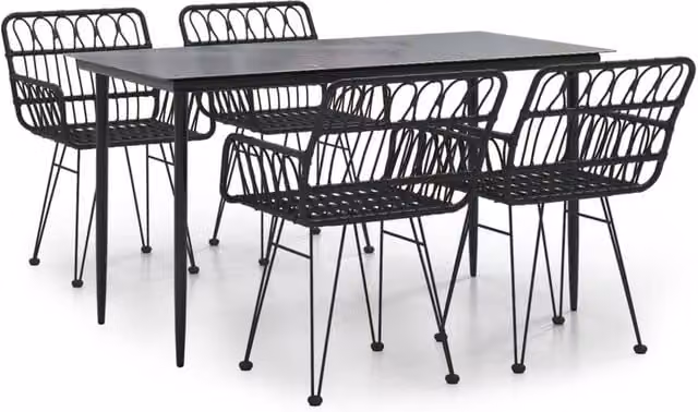 Berkfield Home 5 Piece Black Poly Rattan Garden Dining Set – 1