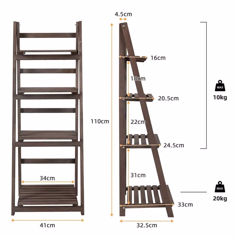 EONLION 4 Tier Foldable Wooden Plant Stand in Brown Rustic Ladder Style – 2