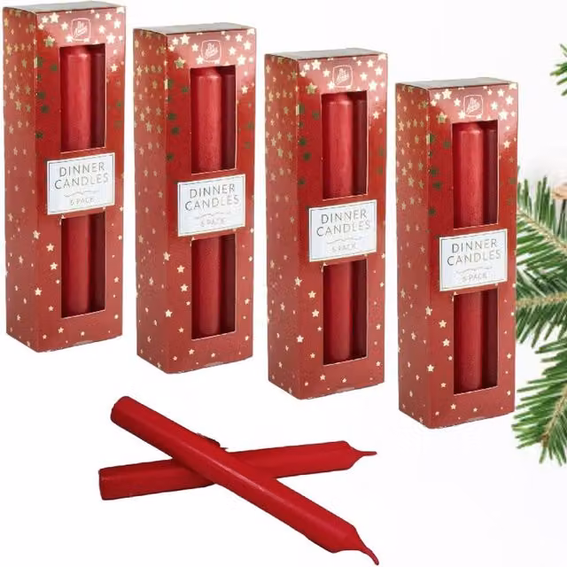 Pan Aroma Red Wax Christmas Dinner Candles, Unscented, Pack of 6