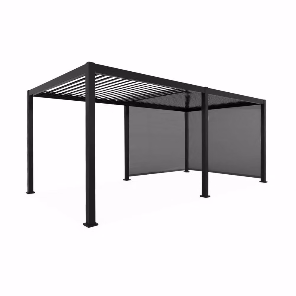sweeek Aluminium Louvered Pergola with 2 Blinds in Dark Grey, W: 600 cm, D: 300 cm, H: 250 cm – 2