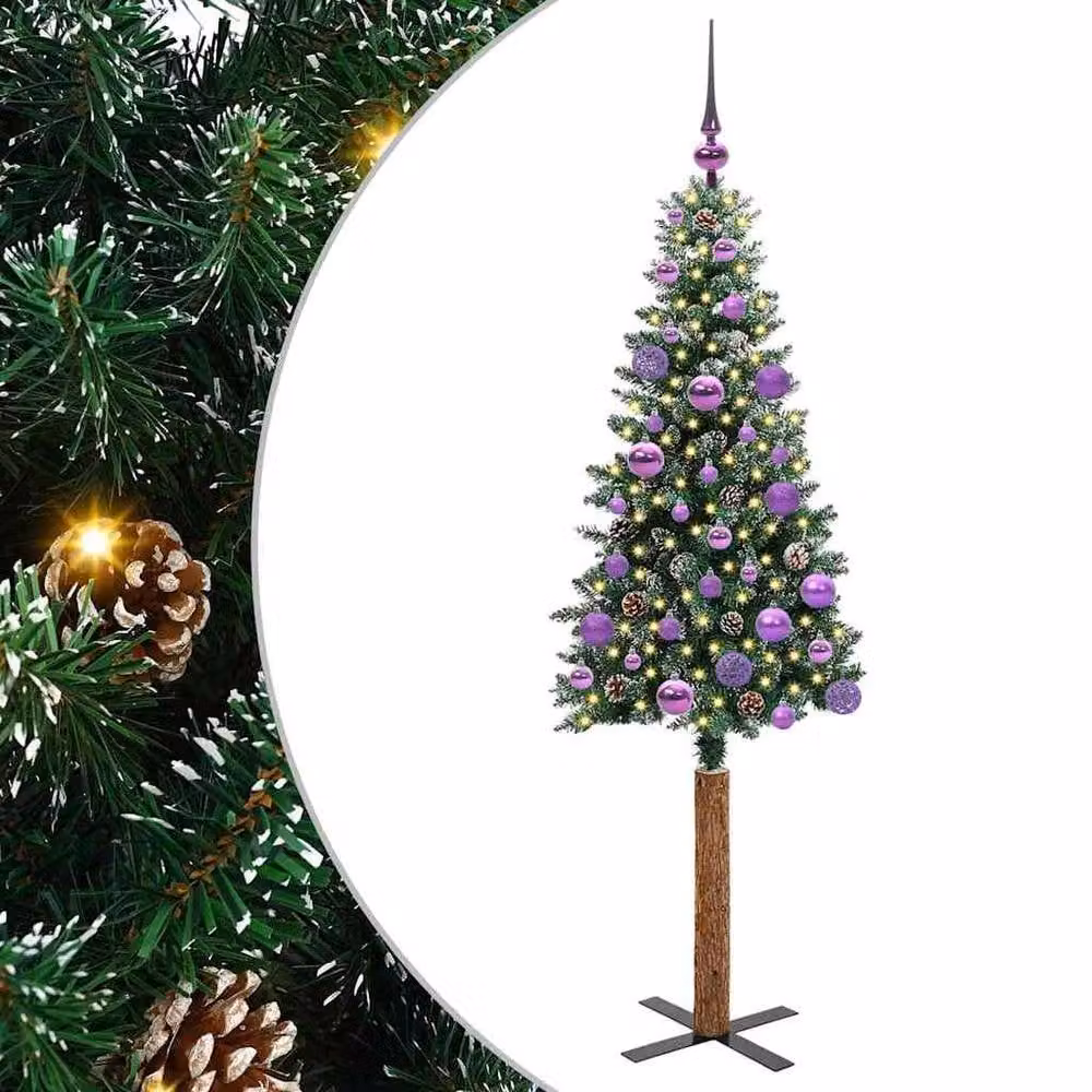 Berkfield Home Slim Christmas Tree with 150 LEDs in Green and White, Height: 150 cm – 2