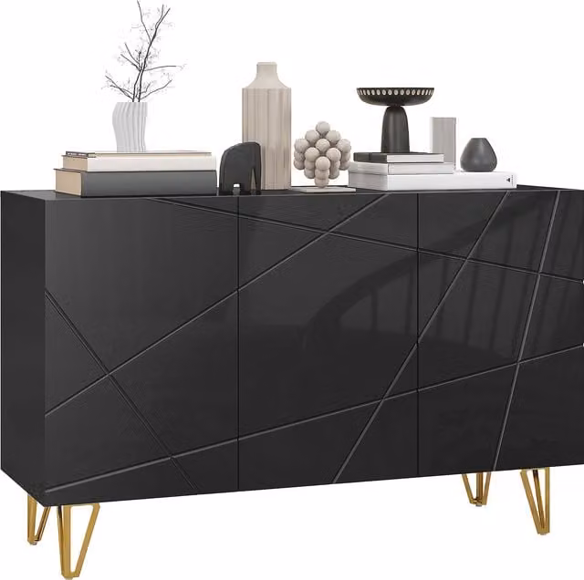 HOMCOM Modern Luxe High Gloss White Sideboard with Hairpin Legs