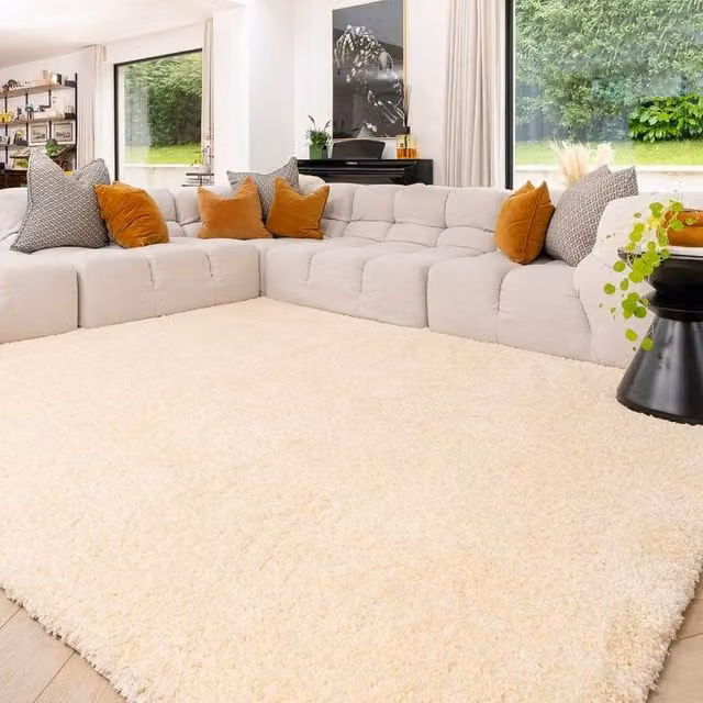 Kukoon Machine Washable Shaggy Rug in Beige, W/D/H: 120 x 170 cm