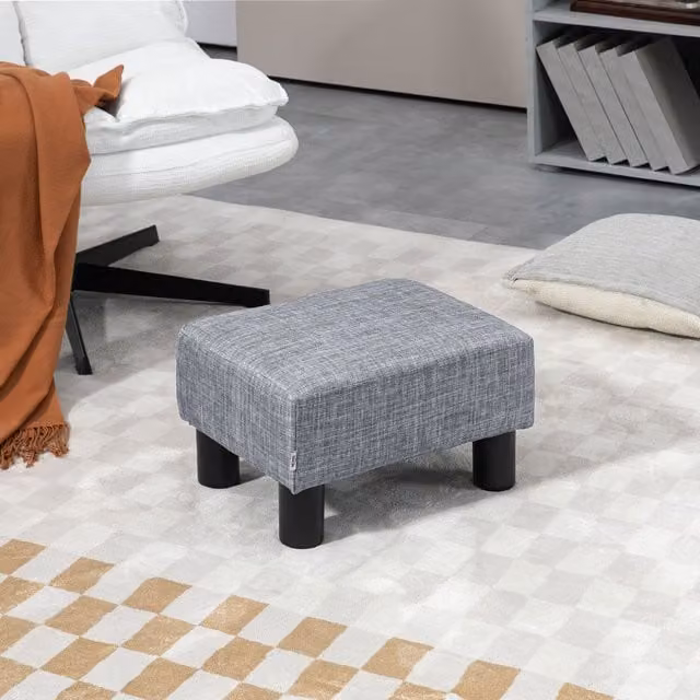 HOMCOM Grey Fabric Cube Footstool