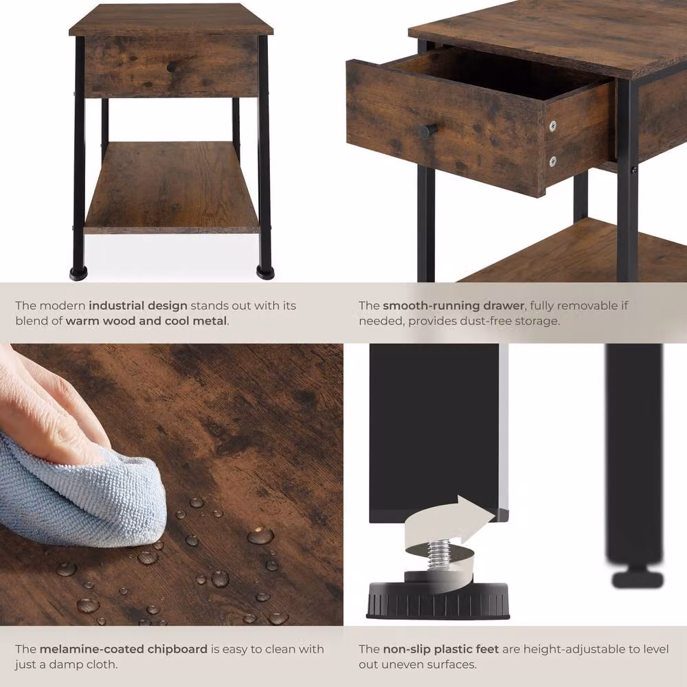 tectake Bradford Bedside Table with Single Drawer in Brown – 4