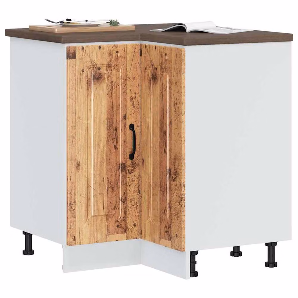 Berkfield Home Kalmar Kitchen Corner Base Cabinet in Brown Old Wood Engineered Wood W/D/H: 75.5 x 81.5 x 20.0 cm – 1