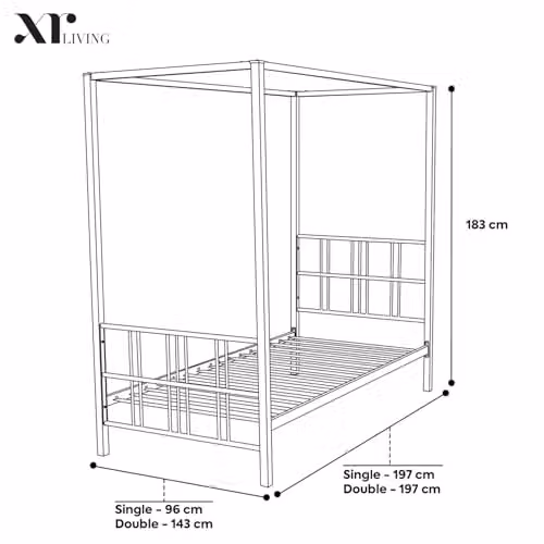 X-Rocker FERN Black Metal Four Poster Canopy Bed Frame with Dimmable LED Lighting, Single 3ft, W/D/H: 90 x 190 x 183 cm – 2