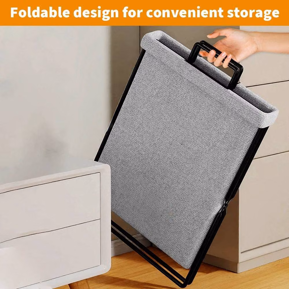 Kelvenix Grey Collapsible Laundry Basket with Removable Hanging Fabric Bag – 3