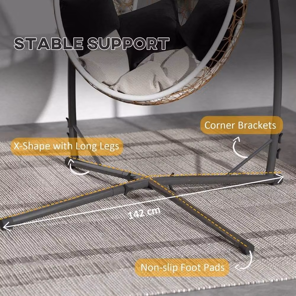 Kelvenix Black Steel Hammock Chair Stand for Adults, H 215 x W 105 x D 105 cm – 2