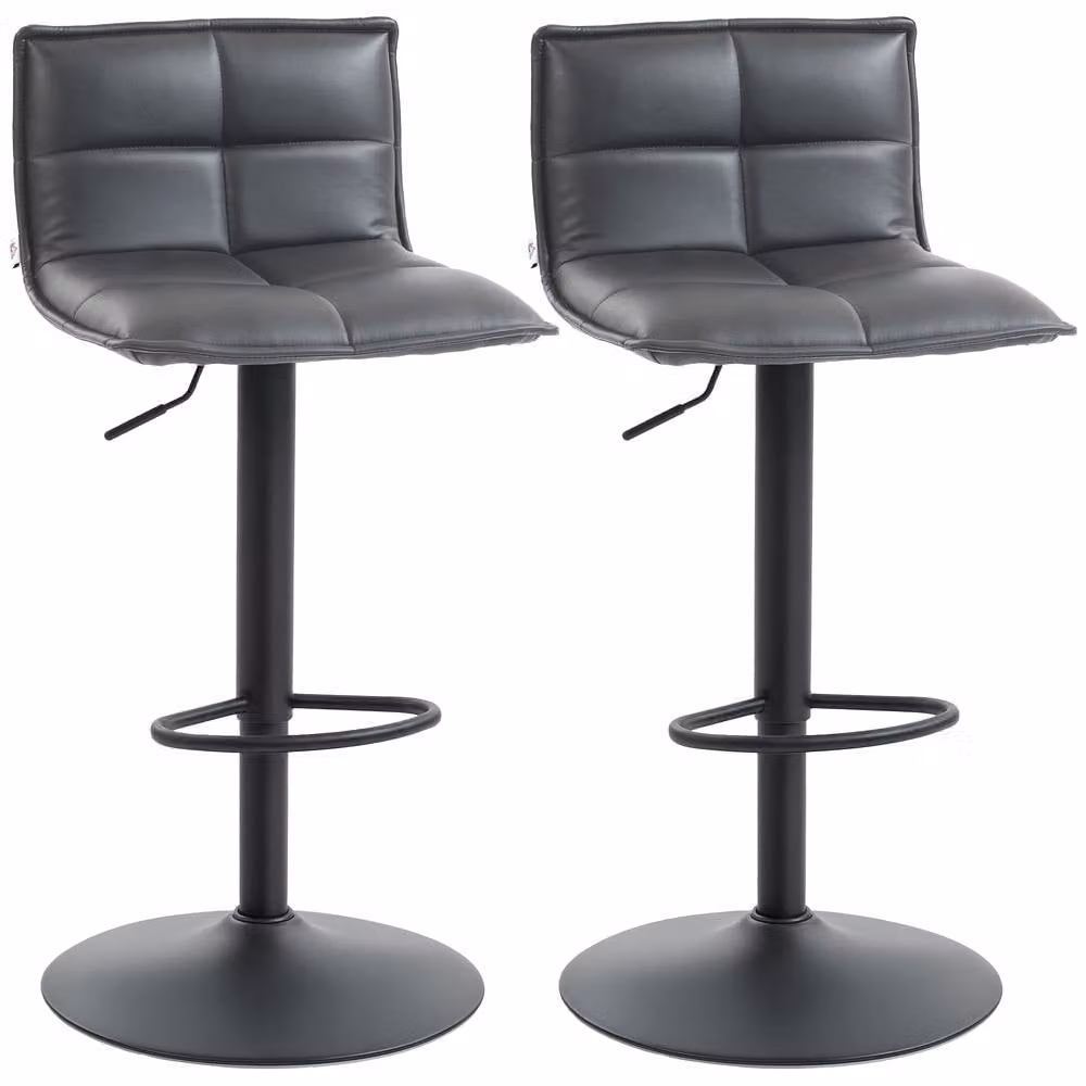 STILVORA Set of 2 Grey Swivel Bar Stools with Synthetic Leather and Metal Base – 3