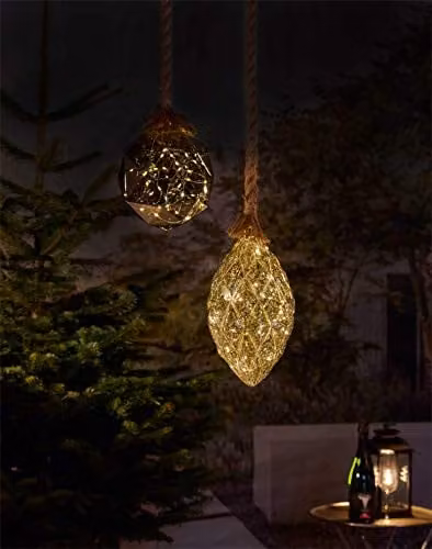 Luxform Battery Operated LED Hemp Rope Light with Brown Dented Glass Spheres and Timer – 1