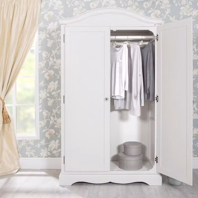 Statement Furniture Romance French Double Wardrobe with Crystal Handles in Antique White