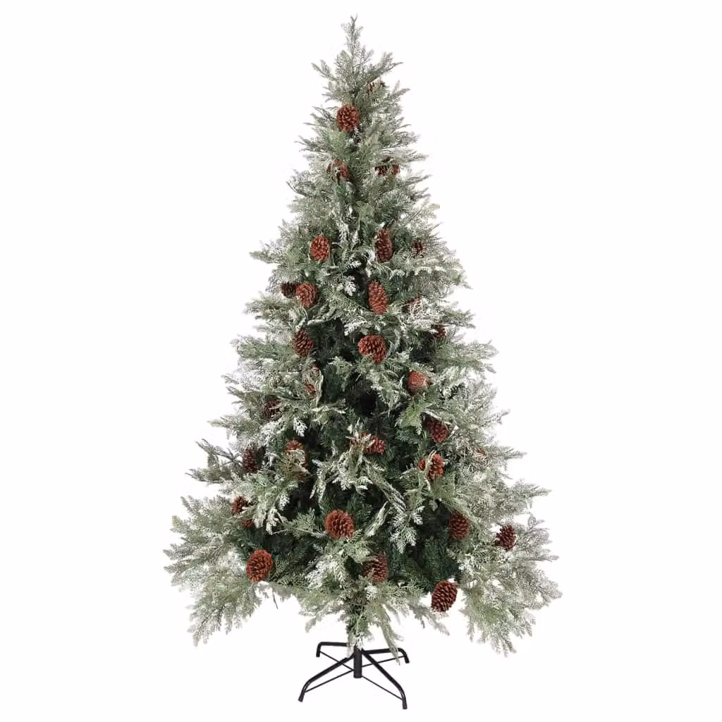 Berkfield Home Pre-lit Christmas Tree with Pine Cones in Green and White, Height: 195 cm – 2