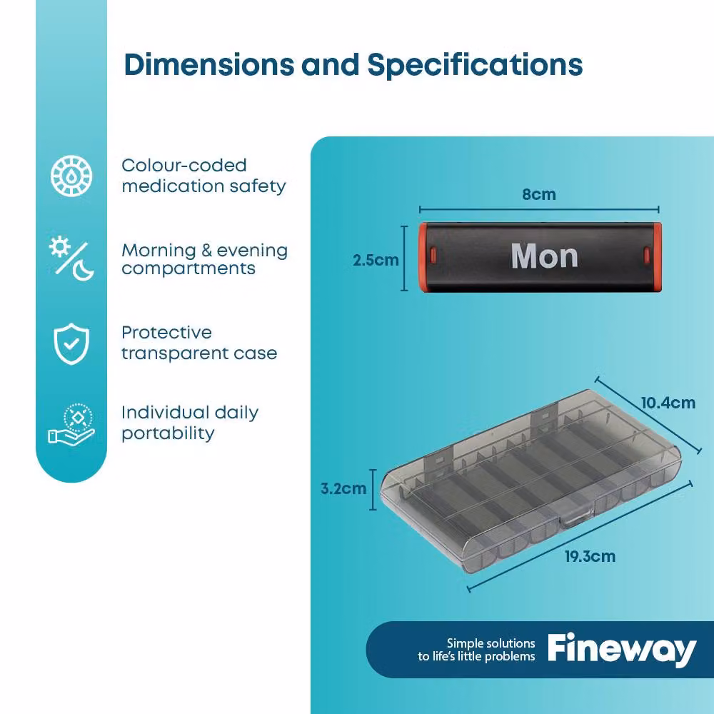 FINEWAY 7 Day AM PM Pill Organiser Storage Box in Black – 9