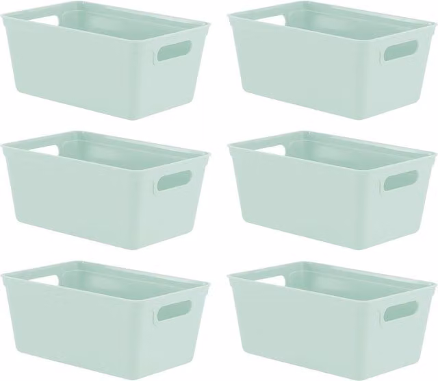 Simpa Set of 6 Plastic Studio Organiser Trays with Handles, 4L, Green, H: 11 cm x W: 17 cm x D: 25 cm