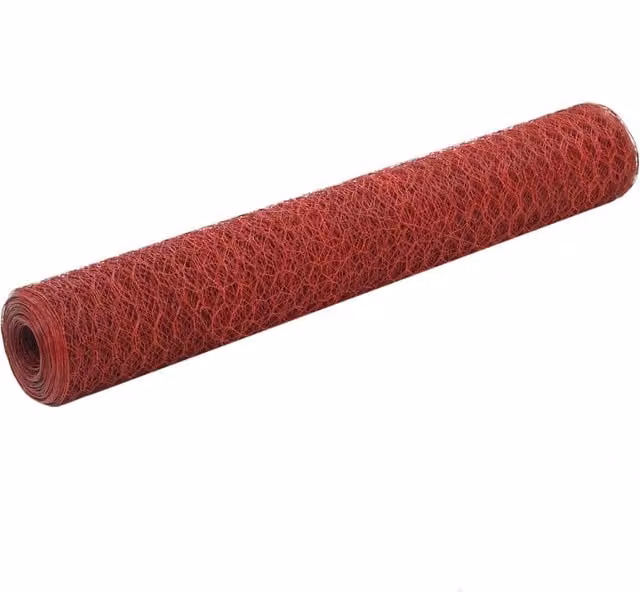 Berkfield Home Red PVC Coated Steel Chicken Wire Fence, W: 1 m, L: 25 m – 1