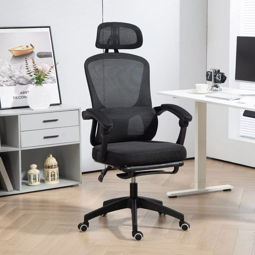Rolipo Ergonomic Reclining Mesh Executive Office Chair with Headrest and Footrest in Black – 4