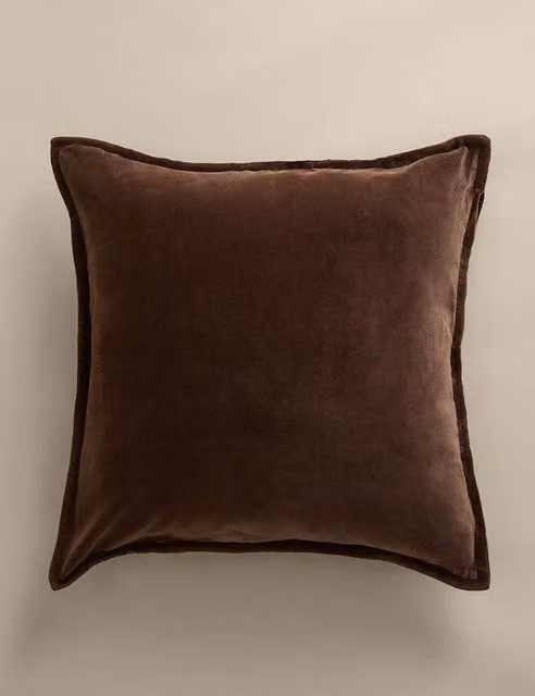 M&S Pure Cotton Velvet Square Cushion in Brown