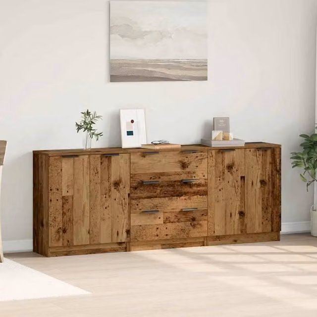 Berkfield Home Set of 3 Rustic Brown Engineered Wood Sideboards, W/D/H: 60 x 30 x 70 cm – 1