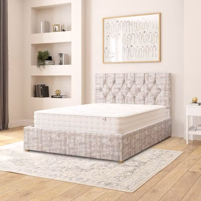 Aspire Olivier Distressed Velvet Upholstered Ottoman Storage Bed in Grey, W/D/H: 140 x 200 cm