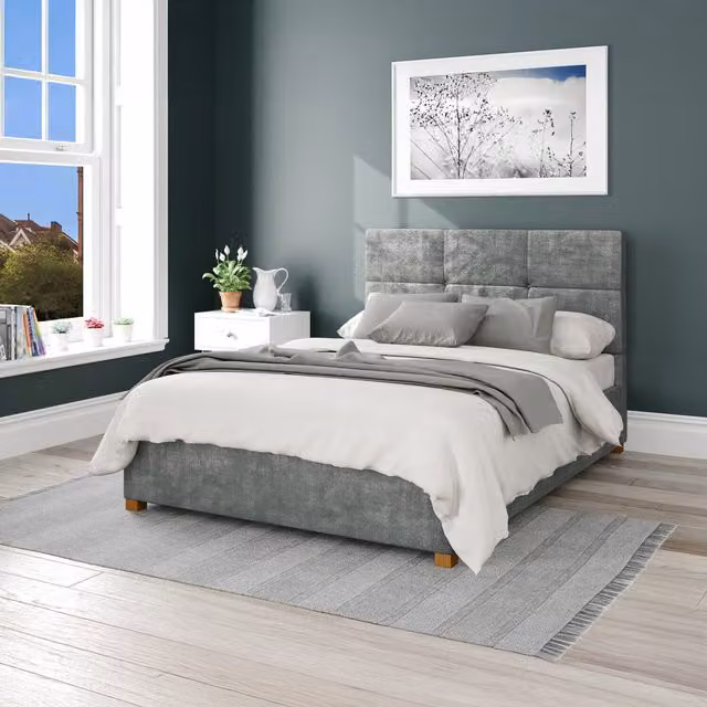 Aspire Modern Upholstered Velvet Ottoman Storage Bed in Grey, W/D/H: 180 x 200 cm