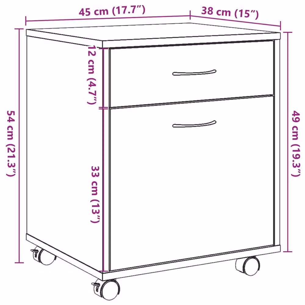 Berkfield Home Rolling Cabinet in Old Wood Brown, W/D/H: 45 x 38 x 54 cm – 8