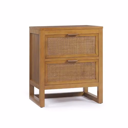 Teamson Home Hatteras Bedside Table with 2 Rattan Inset Drawers, Natural Finish, W: 51 cm, D: 40.64 cm, H: 60.96 cm