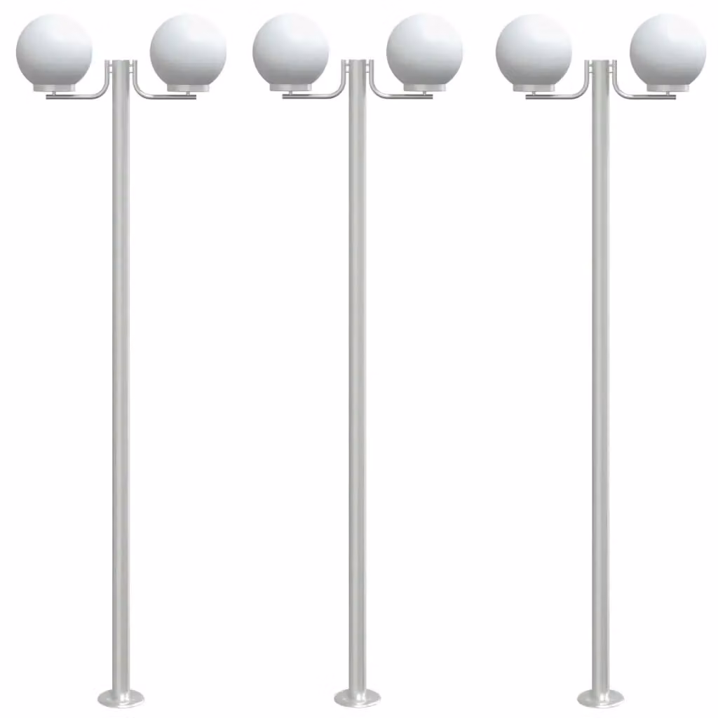 Berkfield Home Set of 3 Silver Stainless Steel Outdoor Floor Lamps, Height: 215 cm – 1