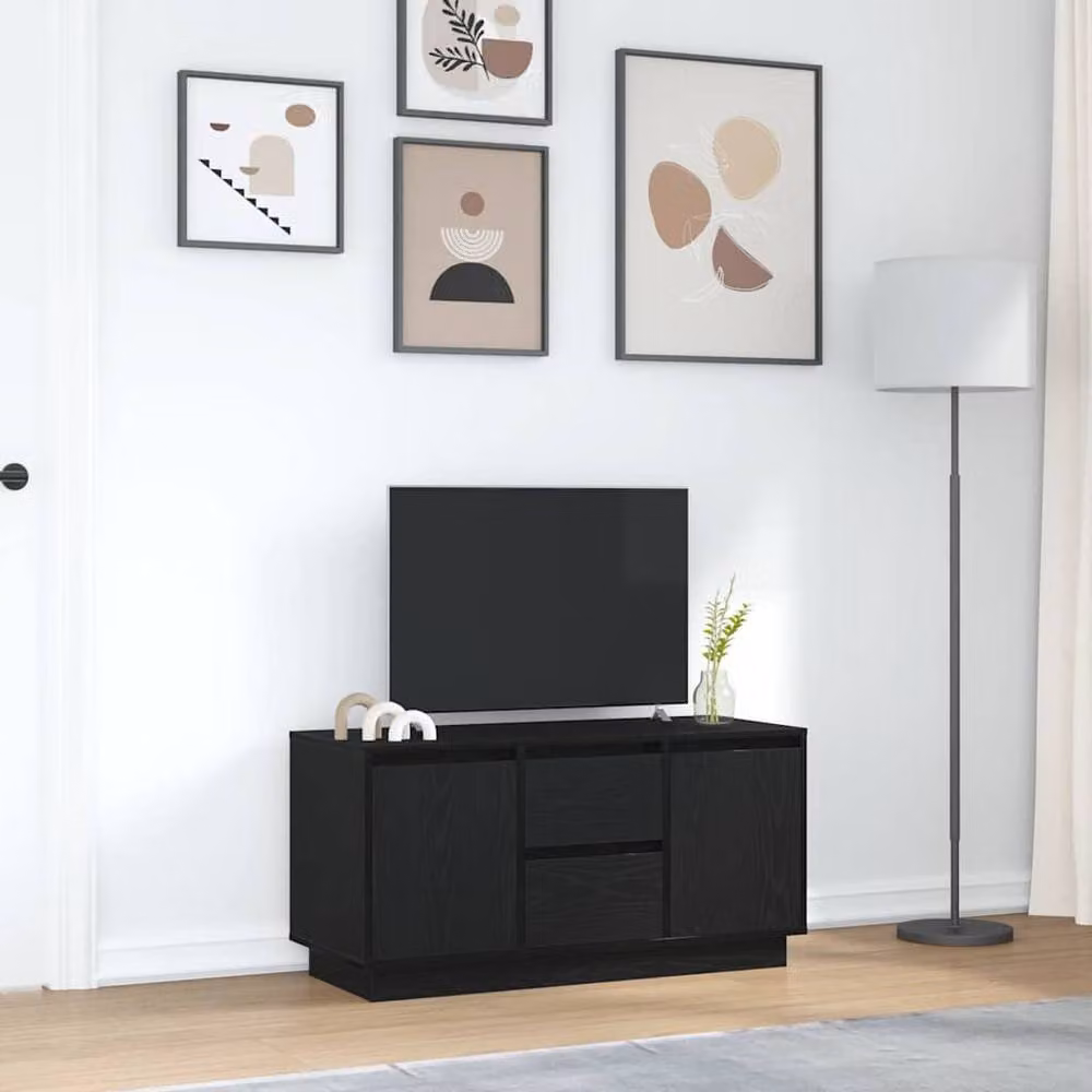 Berkfield Home Modern TV Cabinet with LED Lights in Black Oak, W/D/H: 100 x 41 x 50 cm – 4